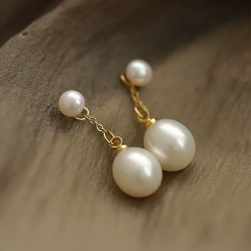 S925 Sliver gold plated simple dangle Freshwater pearl earring（5-7mm）