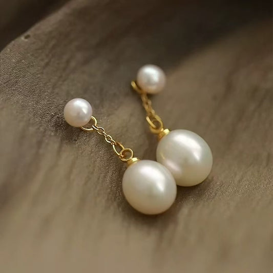 S925 Sliver gold plated simple dangle Freshwater pearl earring（5-7mm）