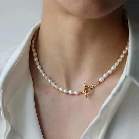 S925 Sliver OT Clasp Freshwater Pearl Necklace 40cm（4mm）
