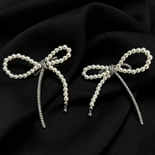 S925 Sliver Bowtie Design Freshwater Pearl earrings（3mm）