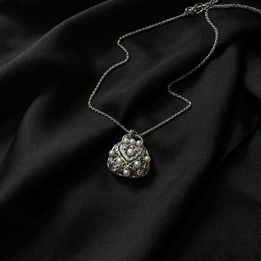 S925 Sliver Handbag Design Freshwater Pearl Necklace 40+5cm（3mm）