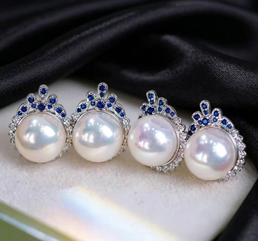S925 Sliver Tiara Design Freshwater Pearl Earring（10mm）