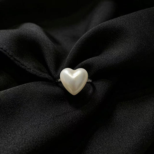 S925 Sliver Love Heart Design Seawater Mabe Pearl ring（14mm）